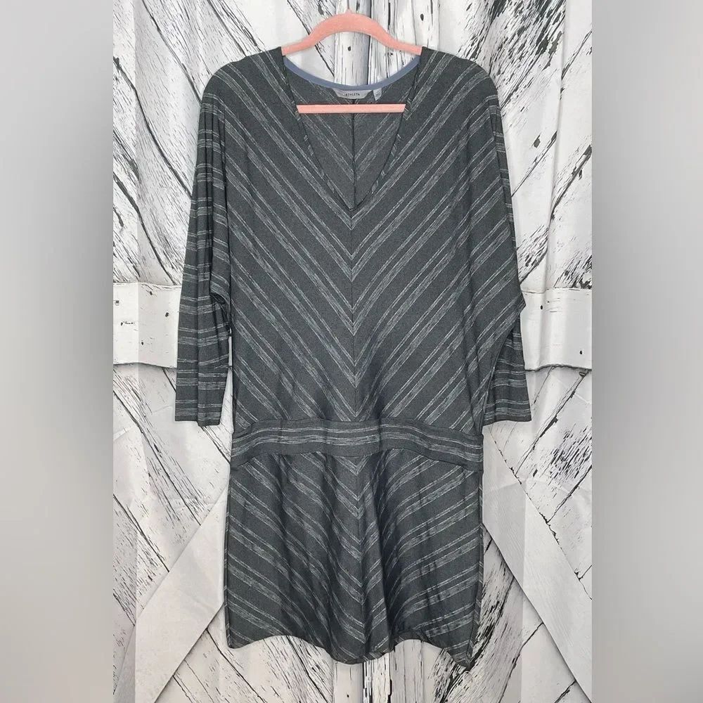 Athleta Sparklust Striped Dress Dolman Sleeves Gray L